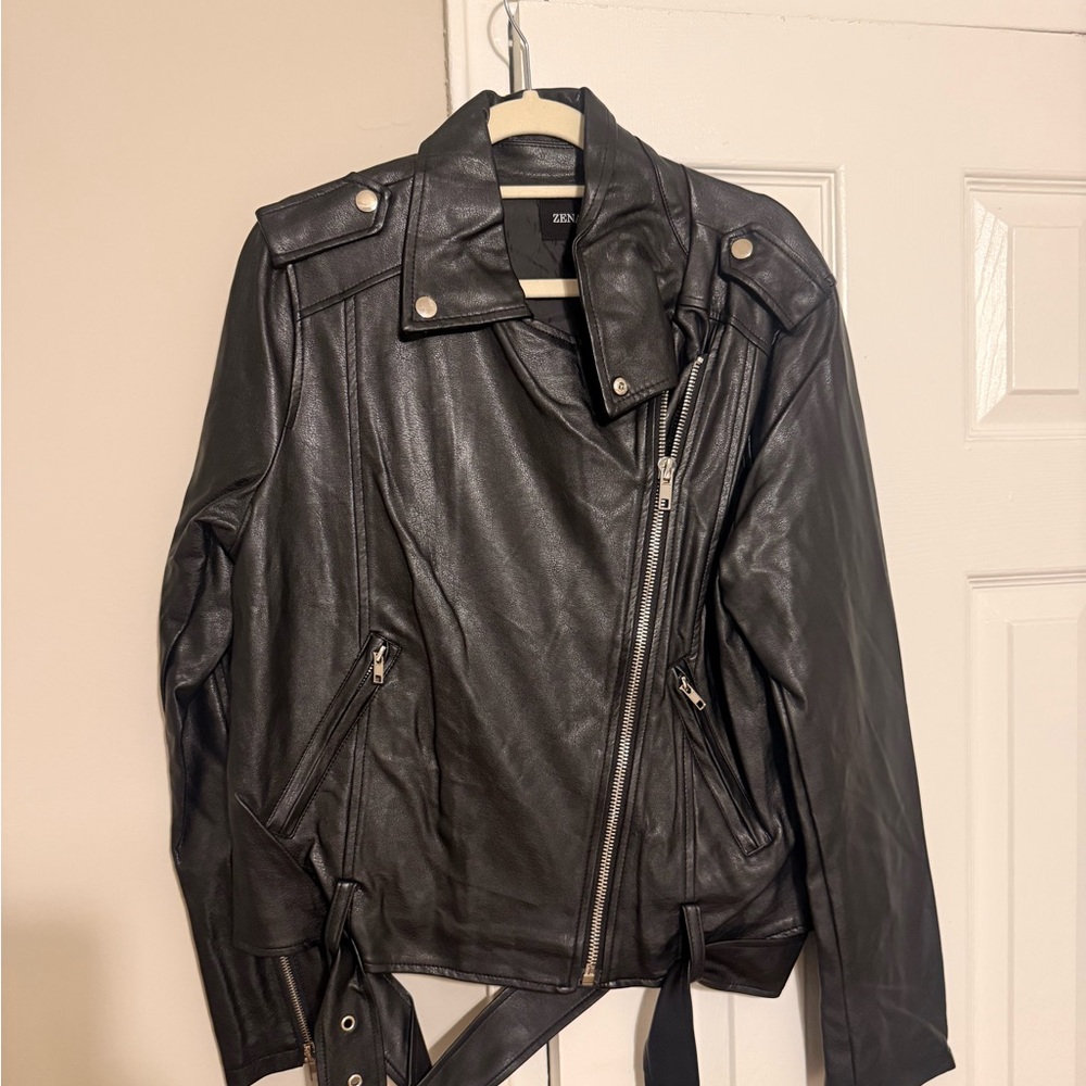 Zenana Outfitters Black Leather Moto Jacket